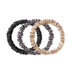 SLIP Skinny Scrunchies: Elevate Your Hair Game with Anti-Crease, Anti-Breakage Design,Crafted from Slipsilk™, Fierce: 3 Pure Silk Skinny Scrunchies in Black, Caramel & Leopard