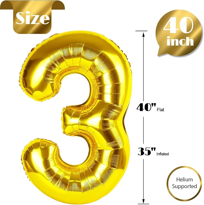 Gold Number 3 Balloon 40 Inch - Image 5