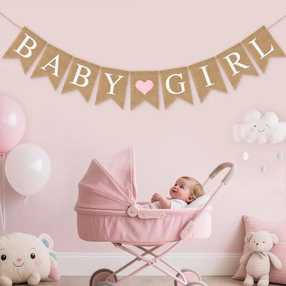 Pre-Strung Baby Girl Burlap Banner, Gender Reveal Banner - Image 6