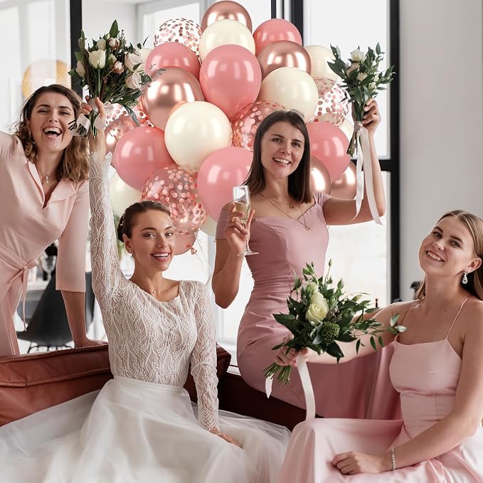 Paready Dusty Pink Balloons, 12 Inch Metallic Confetti Rose Gold Balloons Helium - Image 5