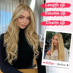 ALXNAN Long Wavy Hair Extensions for Women, Clip in Hair Extensions Clip Ins Soft Full Head Synthetic Hairpieces 20 Inch Golden Blonde Highlights Light Blonde