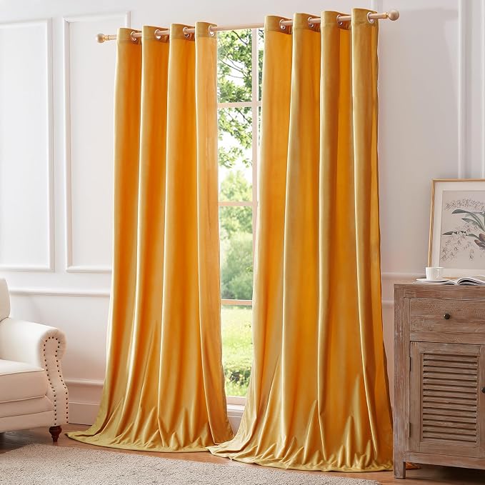 BULBUL Velvet Mustard Yellow Blackout Curtains 90 inch Long - Image 5