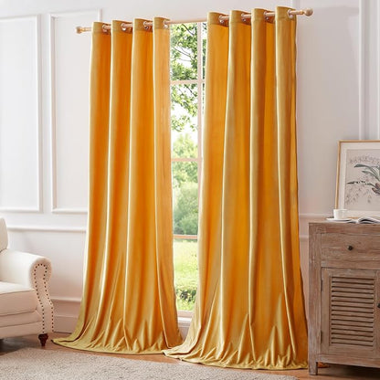 BULBUL Velvet Mustard Yellow Blackout Curtains 90 inch Long - Image 5