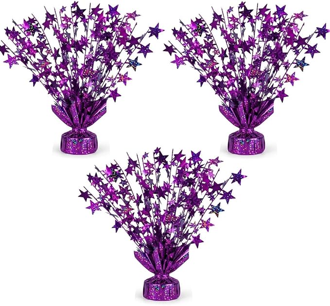 PMU 3 Pack Bursting Star Metallic Foil Spray Centerpiece- Purple Prismatic by PMU