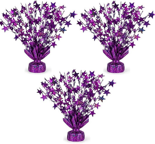 PMU 3 Pack Bursting Star Metallic Foil Spray Centerpiece- Purple Prismatic by PMU