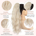Claw Wavy Ponytail Extension 18 Inch for Women Curly Pony Tail Clip in Hair Extensions Shoulder Length Fluffy Natural Looking Synthetic Hairpiece for Daily Use (Ash Blonde)