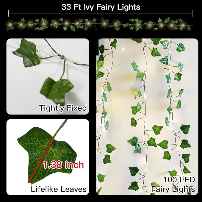 33FT 100LED Ivy Vine Fairy Lights Battery Operated Copper Wire | String Lights - Image 5