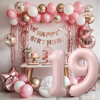 Pastel Pink 19 Balloon Number for Girls, Big Light Blush Pink Foil 1 & 9 Helium - Image 7