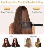 Detangling Brush Boar Bristles Set KTKUDY Hair Brush Curved and Vented Detangler Brush for Women Men Kids Wet and Dry Hair (Black&White)