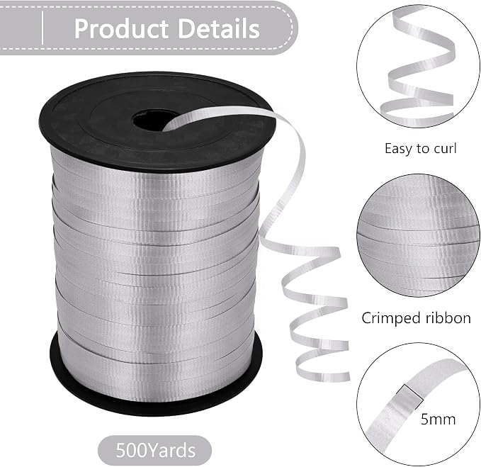 500 Yards Silver Crimped Texture Curling Ribbon - Image 2