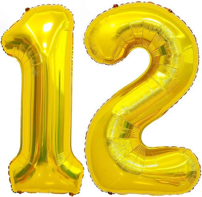 Gold 12 Balloon Number, 40 Inch Number 12 Balloon Large Gold Foil Mylar Helium by BBPOOL
