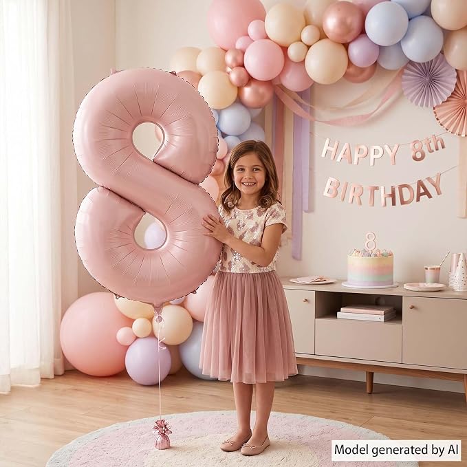 Baby Pink Number 8 Balloon 40 Inch, Blush Foil Event Theme Party Supplies | - Image 2