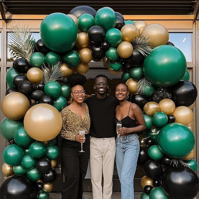 Emerald Dark Green Black Gold Balloon Arch Kit 119 PCs Double Stuffed | Luxury - Image 9