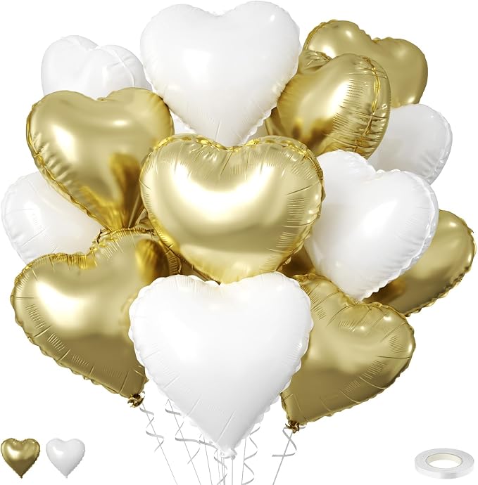Gold White Heart Balloons by FEYG