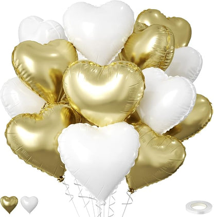 Gold White Heart Balloons by FEYG
