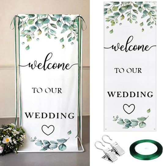 Yousoontic Welcome to Our Wedding Linen Rustic Wedding Welcome Banner Plain by Yousoontic