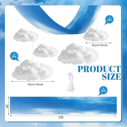 VioraWhite 13 Pcs Blue Sky White Cloud Ceiling Decor Include 12 x 2 ft - Image 3