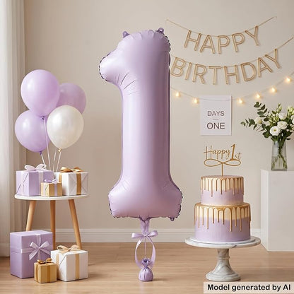 40" Pastel Purple Foil Number 1 Balloon - Image 4