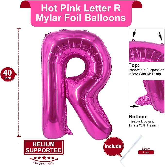 Lovoir 40 Inch Large Hot Pink Letter R Balloons Big Size Jumbo Mylar Foil - Image 2