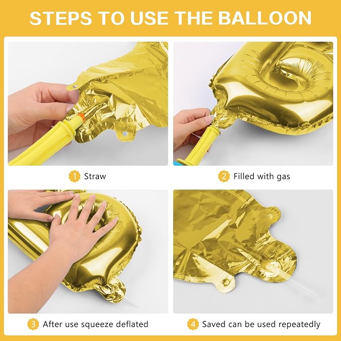 Gold Happy Birthday Balloons Banner 16 Inch Mylar Foil Letters, Inflatable - Image 3