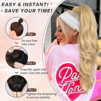 Blonde Ponytail Extension, 26 Inch Drawstring Ponytail Extension for Women Long Blonde Wavy Layered Pony Tails Hair Extensions Synthetic Clip in Ponytail Hairpiece for Women(27/613)