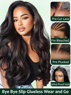 KLAIYI Bye Bye Slip™ Loose Body Wave Wig Layer Side Part 200% Density 7X5 Pre Cut Lace Front Wigs Human Hair Drawstring Glueless 30S Ready to Wear and Go Beginner Wig Pre Plucked Bleached Knots 14Inch
