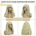 QUEENTAS 18" Curly Hair Topper for Women with Thinning Hair Pieces 6"*6"Large Coverage 360°3D Cover Synthetic Long Blonde Wavy with 5 Clips in Wiglets(Blonde)