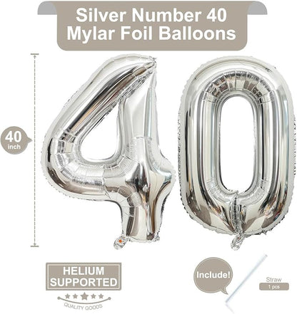 40 Inch Silver 40 Number Balloons Giant Jumbo Huge 40 Foil Mylar Helium Number - Image 2