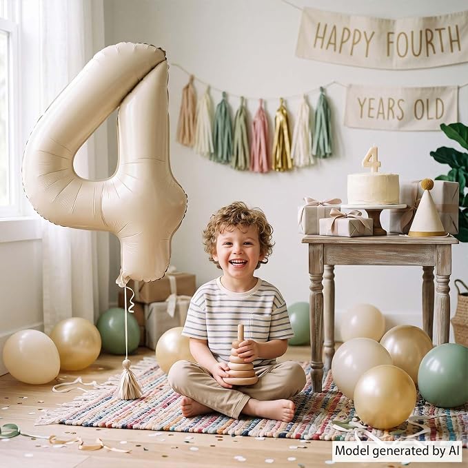 Cream Number 4 Balloon 40 Inch, Foil Numeral - Image 6