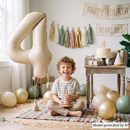 Cream Number 4 Balloon 40 Inch, Foil Numeral - Image 6