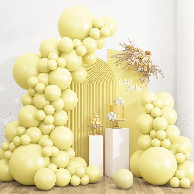 RUBFAC 135pcs Pastel Yellow Balloons, Latex Light Yellow Balloon Different by RUBFAC