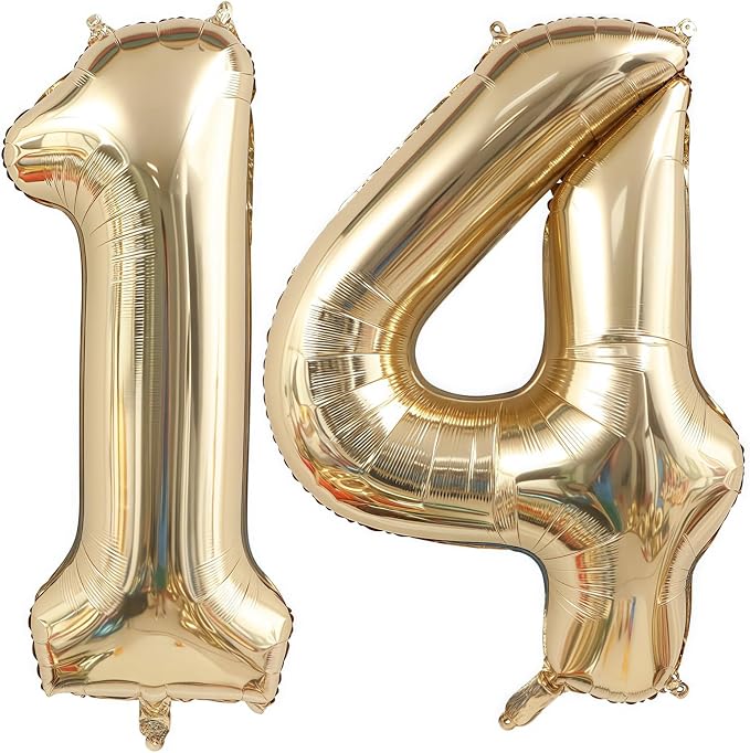 Champagne Gold 14 Balloon Number, 40 Inch Light Gold 14 Balloons Big Foil Mylar by BBPOOL