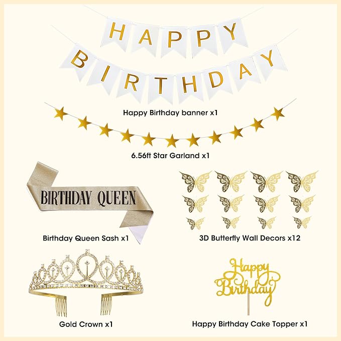 Amandir White and Gold Birthday Decorations - Image 3