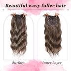 Hair Topper, 360° 3D Hair Toppers for Women with Thinning Crown, 20 Inch Long Wavy Curly Hair Pieces Clip in Bangs (Highlights Light Brown Mix Blonde with Brown Root, 20 inch, Side Bangs)