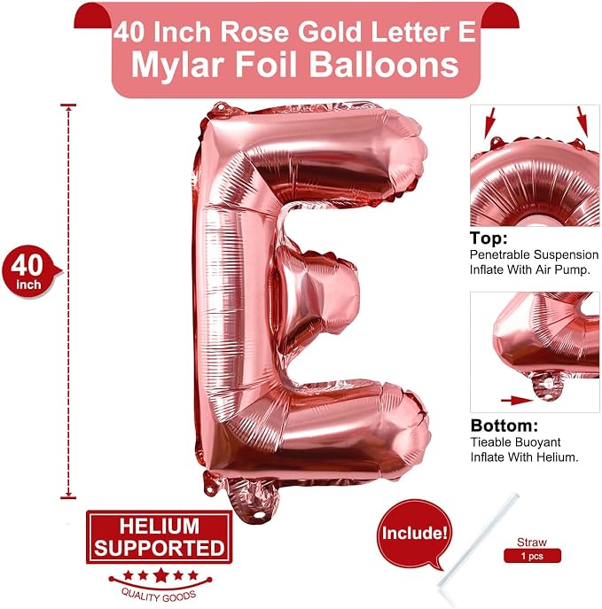 Lovoir 40 Inch Large Rose Gold Letter E Balloons Big Size Jumbo Mylar Foil - Image 2