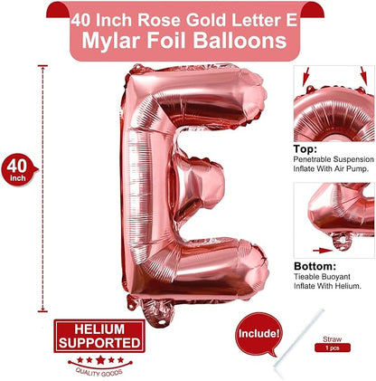 Lovoir 40 Inch Large Rose Gold Letter E Balloons Big Size Jumbo Mylar Foil - Image 2