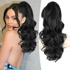 ALXNAN Ponytail Extension,18 Inch Claw Clip in Long Curly Wavy Black Ponytail Hair Extension Jaw Clip on Pony Tails Hairpiece for Women
