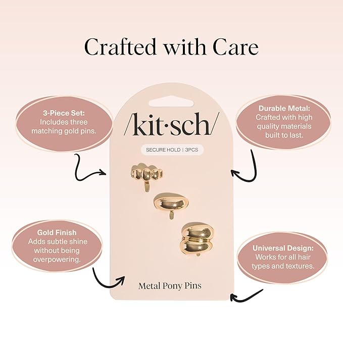 Kitsch Gold Hair Jewelry for Braids - Lightweight Metal Hair Pins for Women - Stackable Gold Hair Accessories for Everyday or Special Occasions | Ideal Gifts for Women - 3pc Set