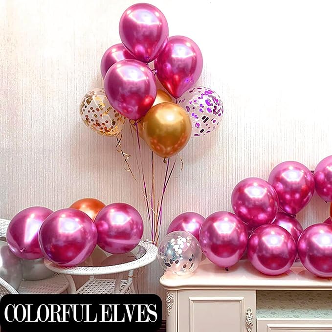 12 Inch 100 Pcs Metallic Chrome Hot Pink Balloons Shiny Thicken Latex Balloon - Image 6