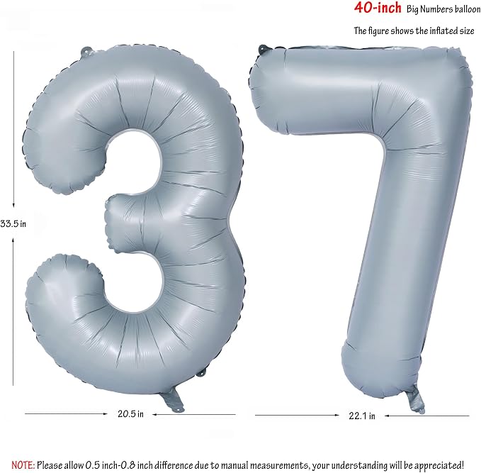 40 In Matte gray Number Balloon Helium Foil Mylar Birthday Balloon Digit 37 | - Image 2