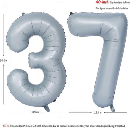 40 In Matte gray Number Balloon Helium Foil Mylar Birthday Balloon Digit 37 | - Image 2