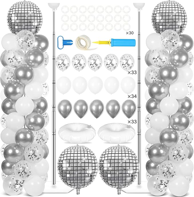 2 Sets Disco Ball Party Balloon Column Stand Kit by Naozinebi