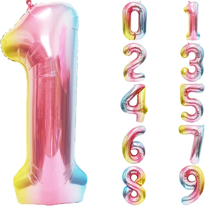 Rainbow Number Balloons Birthday Balloons by United-UnicornsParty