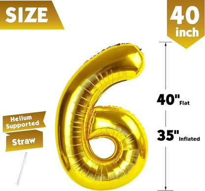 40 Inch Gold Number 6 Balloon Birthday Party Decorations - Image 5