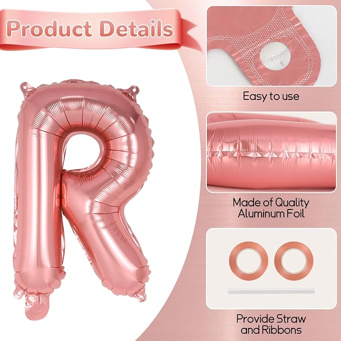52 Pcs Rose Gold Letter Balloons, 16 Inch Foil Alphabet Letter Balloons - Image 5