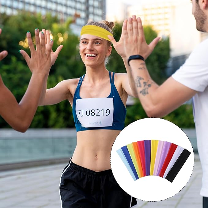 12 Pcs Women Yoga Hair Bands, Elastic Sweatband Fabric Headbands Sports Sweat Band Yoga Stretchy Headband Soft Workout Headbands for Sports Running Cycling Exercise Fitness