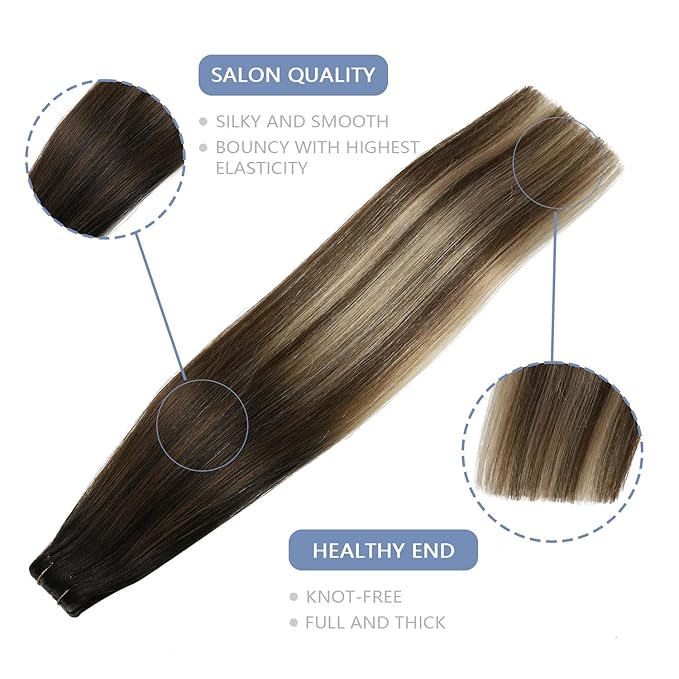 COOKAYU Invisible Tape in Hair Extensions Human Hair, Invisi Edge Tape in extensions Natural Black to Medium Brown and Caramel blonde 22Inch 20pcs 50g Straight Invisible Hair Extensions