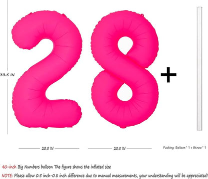 Pink Birthday Number 28 Balloons 40IN Fluorescent Pink 82 Foil Balloon | - Image 2