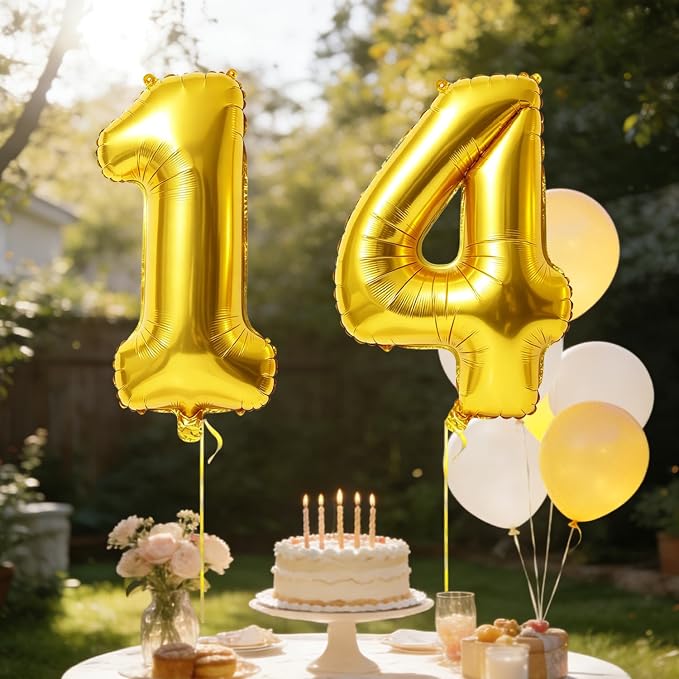 40 Inch Number 14 Balloons for 14th Birthday Party Decorations, 0-100 Gold - Image 3