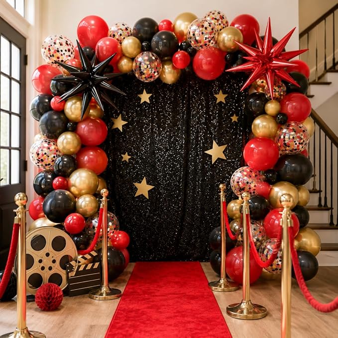 Red Black and Gold Balloons, 12 Inch Metallic Gold Black Red Confetti Balloons - Image 5